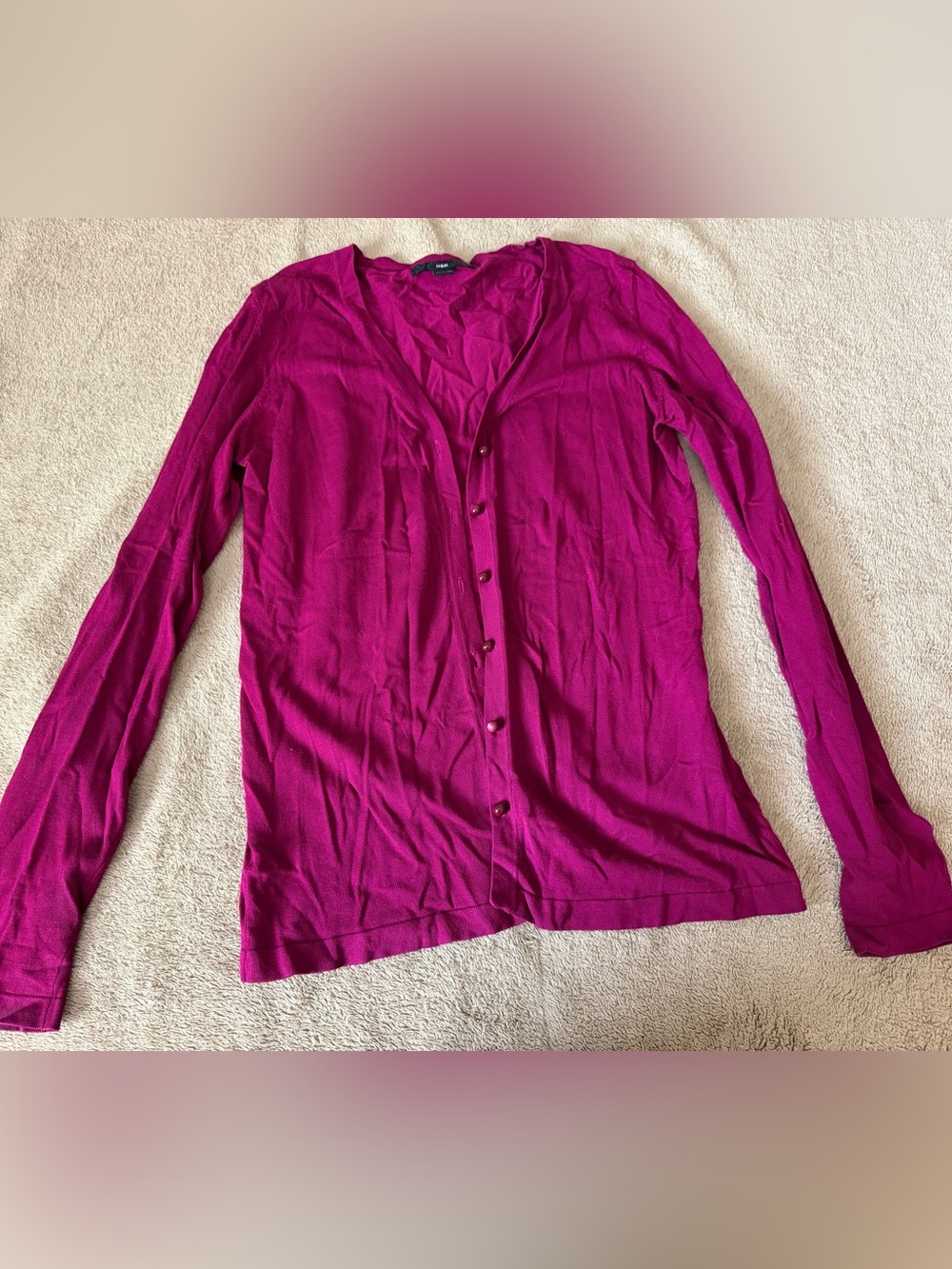 Fuchsia Button-Down Long Sleeve Cardigan